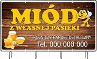BANER REKLAMOWY siatka mesh 100x50cm gotowy projekt MIÓD Z WŁASNEJ PASIEKI