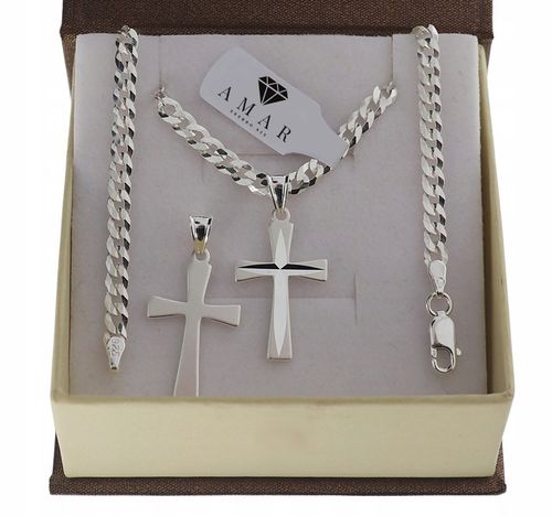 SREBRNY PEŁNY ŁAŃCUSZEK MĘSKI PANCERKA Z KRZYŻYKIEM PR. 925 + GRAWER GRATIS na Arena.pl