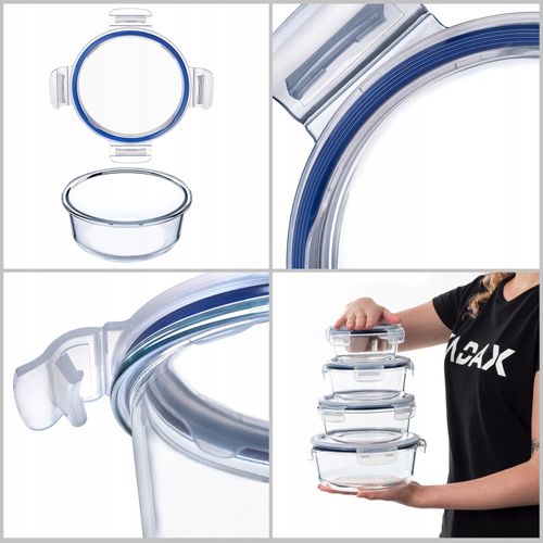 4x KADAX Zestaw Pojemników Na Żywność Szklane Pokrywką Box Okrągłe na Arena.pl