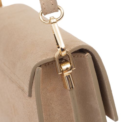 VERA PELLE torebka zamszowa listonoszka z klapą i paskiem V684 beżowa na Arena.pl