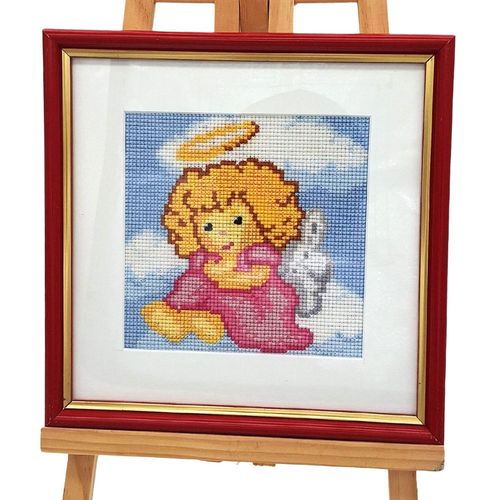 Obraz Haftowany Aniołek Na Chmurce 24x24 cm Rękodzieło na Prezent na Arena.pl