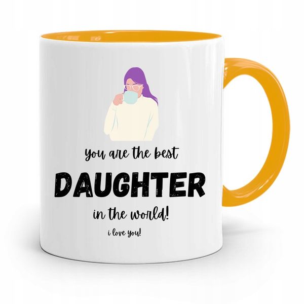 Kubek Żółty Dla Córki Best Daughter In The World Z Nadrukiem Ze Zdjęciem zdjęcie 1
