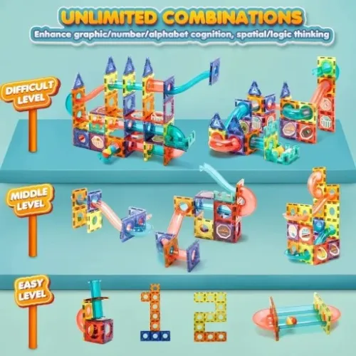 KLOCKI MAGNETYCZNE KONSTRUKCYJNE ŚWIECĄCY TOR 110el 3D MAGNETIC EDUKACYJNE na Arena.pl