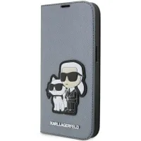 Etui Karl Lagerfeld Saffiano Karl&Choupette na iPhone 14 Pro Max - srebrne