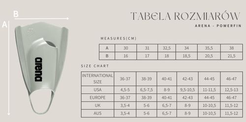Krótkie płetwy treningowe basen unisex pływanie Powerfin Pro II Arena 40-41 na Arena.pl