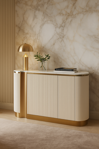 Ryflowana komoda biała złota Nutris Glamour Premium z blatem marmurowym 158 na Arena.pl