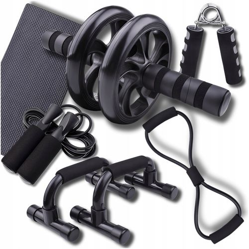 Zestaw do ćwiczeń w domu siłowych roller skakanka mata ekspander ściski 7w1 na Arena.pl