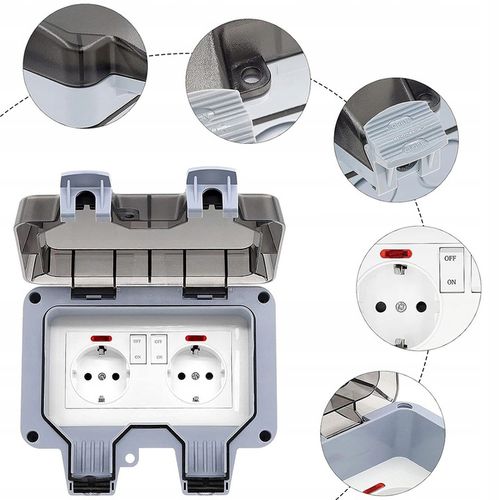 PODWÓJNE GNIAZDKO IP66 OGRODOWE ZEWNĘTRZNE WODOSZCZELNE GNIAZDO 230V na Arena.pl