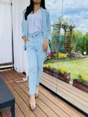 Elegancki Włoski Niebieski Garnitur Komplet Marynarka + Spodnie Błękit M 38