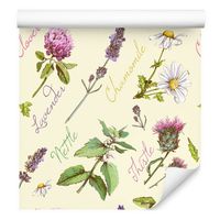 Tapeta kwiaty stokrotki liście lawenda do jadalni