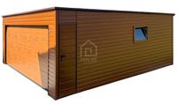Garaż blaszany 6x5m brama segmentowa drzwi okno dach spad w tył PLG232
