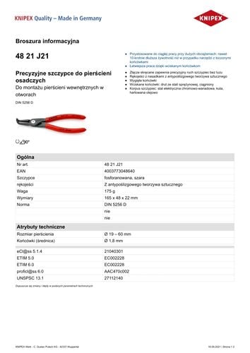 precyzyjne szczypce do pierścieni wew.wygięte 165mm - kn 48 21 j21 na Arena.pl
