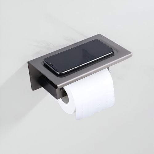 Uchwyt na Papier Toaletowy Ścienny do Łazienki z Półka Stal Matowy Szary na Arena.pl
