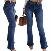 Damskie spodnie Premium dzwony jeans - Granatowe szeroka nogawka