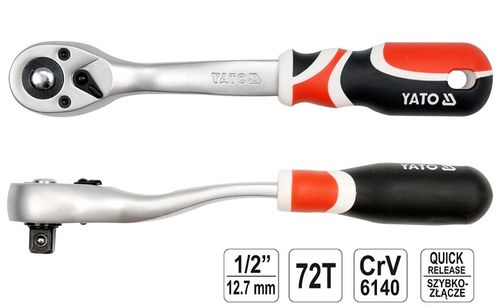 YATO ZESTAW GRZECHOTEK 3 SZTUKI 1/4" 3/8" 1/2" WYGIĘTA QUICK RELASE 72 ZĘBY na Arena.pl