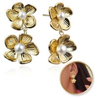 Kolczyki Ze Stali Szlachetnej Platerowane 14K Złotem Kwiaty Perły Kst3379