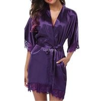 Satynowy Szlafrok ze Stringami, Bielizna Erotyczna S/M Fioletowy