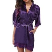 Satynowy Szlafrok ze Stringami, Bielizna Erotyczna S/M Fioletowy