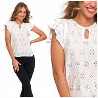 AŻUROWA BLUZKA DAMSKA MOTYLKOWY RĘKAW FALBANKI ELEGANCKA MORAJ 3XL BIAŁA