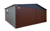 Garaż Blaszany 6x5 2x Brama - okno - Antracyt + brąz Dwuspadowy GB178