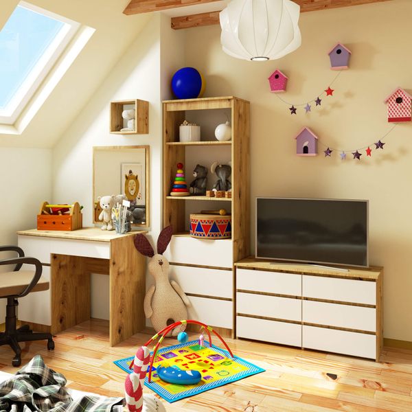 Komoda do salonu CL 100 cm 6 szuflad mała - dąb artisan biała zdjęcie 7