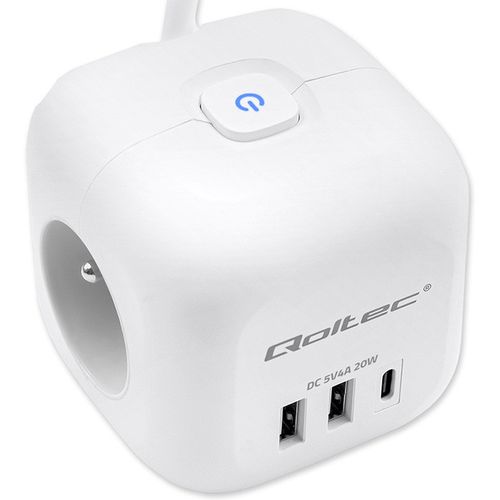 Qoltec Kostka Zasilająca 6w1, USB-C PD 20W, 2m, Biała na Arena.pl
