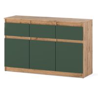 Komoda Młodzieżowa 3 Szuflady 120cm Nowoczesna Dąb Wotan Butelkowa Zieleń