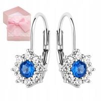 Kolczyki srebrne kwiatki szafirowe dla dziewczynki delikatne 925 prezent