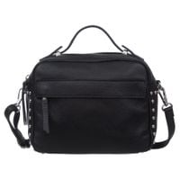 VERA PELLE torebka skórzana kuferek listonoszka z paskiem V167 czarna