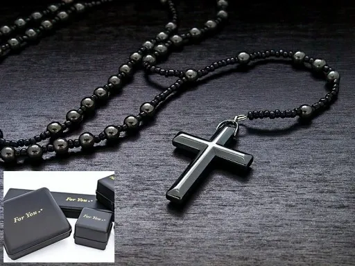 NASZYJNIK RÓŻANIEC Z HEMATYTU * PACIORKI 6mm zdjęcie 1