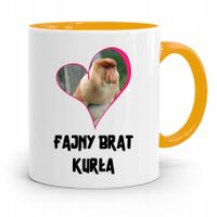 Kubek Żółty Prezent Dla Brata Fajny Brat Kurła Z Nadrukiem Ze Zdjęciem