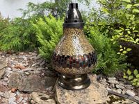 ZNICZ SZKLANY KARAFA WITRAŻ ZŁOTY EFEKT TŁUCZONEGO SZKŁA LAMPION NA GRÓB