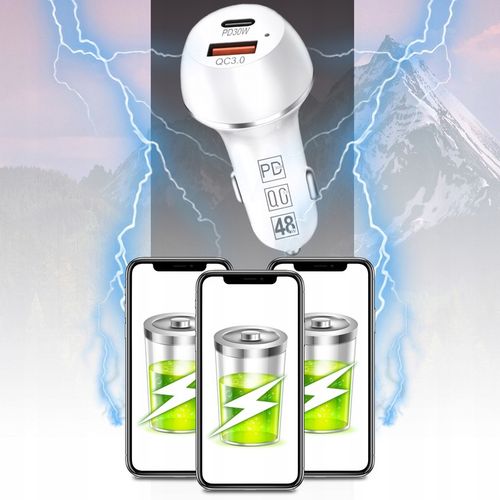 MOCNA SZYBKA 3x ŁADOWARKA SAMOCHODOWA 48W USB USB-C TYP-C PD 30W QC 3.0 na Arena.pl