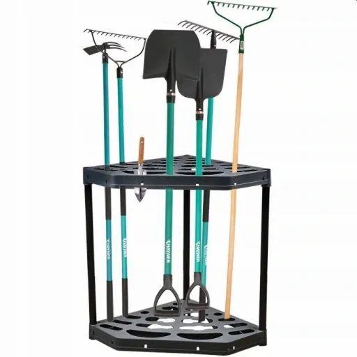 STOJAK NAROŻNY NA NARZĘDZIA OGRODNICZE x20 OTWORÓW zdjęcie 1