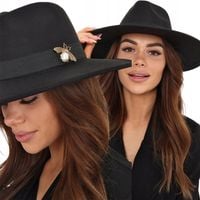 KAPELUSZ JESIENNY ZIMOWY KLASYCZNY DAMSKI ELEGANCKI DUŻY CZARNY 2434