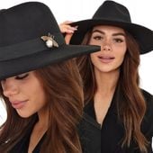 KAPELUSZ JESIENNY ZIMOWY KLASYCZNY DAMSKI ELEGANCKI DUŻY CZARNY 2434