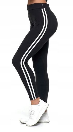 Legginsy z Lampasem Czarne Wysoki Stan Kryjące Miękkie Wygodne MORAJ na Arena.pl