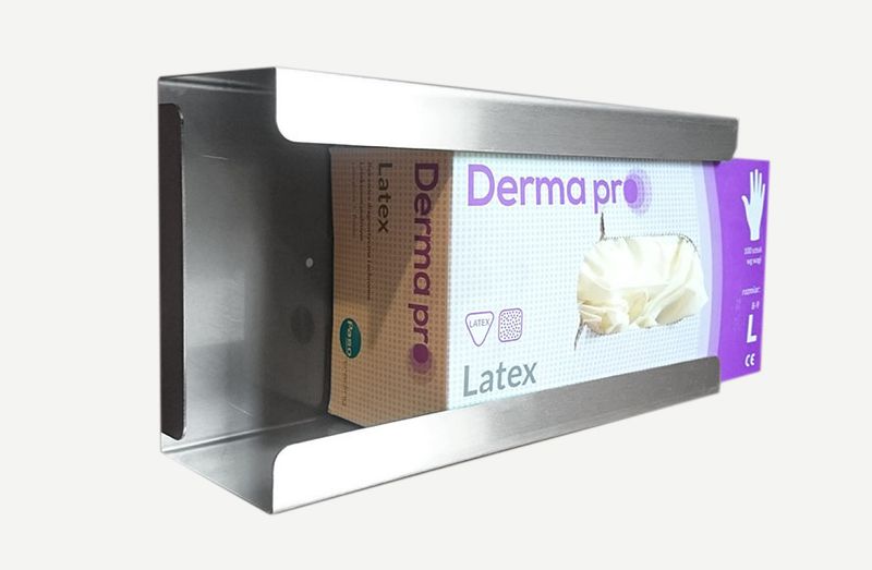 Podajnik (dozownik) na rękawice – pojedynczy INOX, gł. 8 cm, zag. 4 cm zdjęcie 1