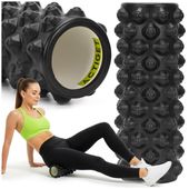 Roller do masażu z wypustkami, wałek piankowy, masażer średnio twardy, czarny
