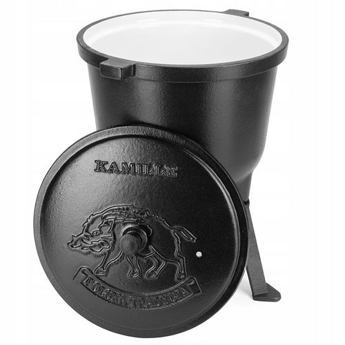 KOCIOŁEK MYŚLIWSKI ŻELIWNY EMALIOWANY GARNEK STOJĄCY NA OGNISKO 10L na Arena.pl