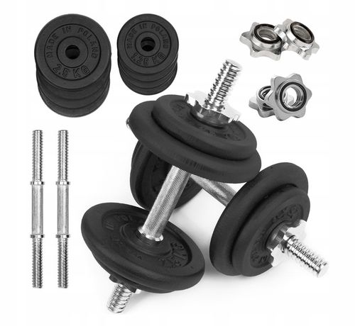 HANTLE ŻELIWNE regulowane 2x10kg gryfy talerze zestaw do treningu 20kg na Arena.pl