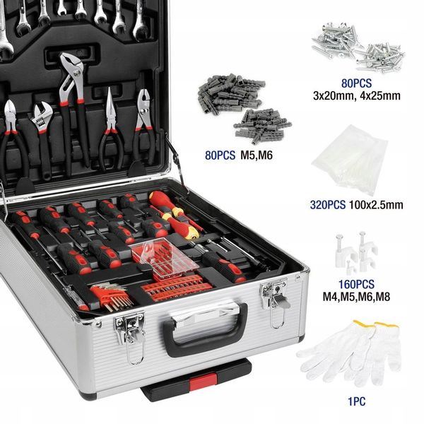 Zestaw narzędzi w walizce aluminiowej 1050 elementów walizka na kółkach zdjęcie 4