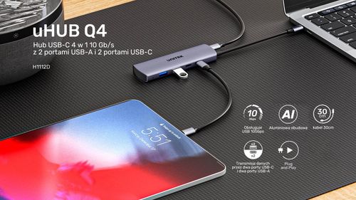 Unitek Hub 4w1 USB-C 10 Gbps, 2x USB-A i 2x USB-C H1112DGY01 na Arena.pl