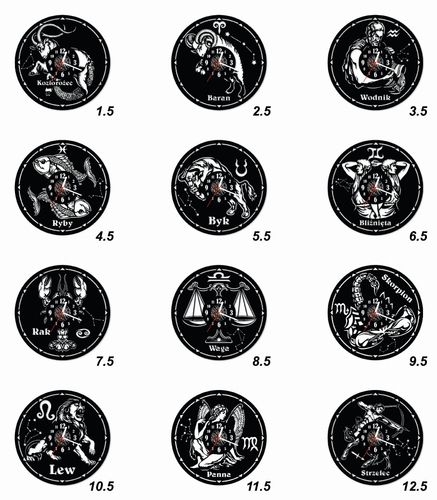 Zegar Ścienny z płyty winylowej na lustrze ZNAKI ZODIAKU 12 wzorów  30x30 na Arena.pl