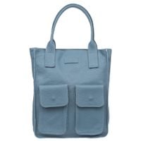 VERA PELLE torebka skórzana shopper na ramię z kieszeniami V516 jeansowa