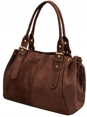 BESTINI torebka damska KLASYCZNA na ramię A4 ZAMSZ czekolada shopper na Arena.pl