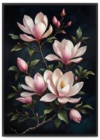 Plakat plakaty botaniczne kwiaty magnolia 21x30 cm w czarnej ramie