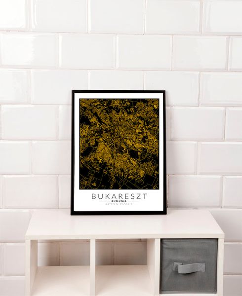 Bukareszt złota mapa - plakat 60x80 cm zdjęcie 2