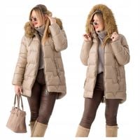 PIKOWANA KURTKA ZIMOWA DAMSKA Z KAPTUREM DŁUŻSZY TYŁ LUŹNA DUŻE