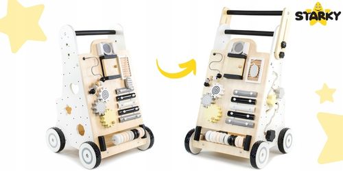 Jeździk pchacz drewniany chodzik dla dziecka dzieci tablica manipulacyjna na Arena.pl